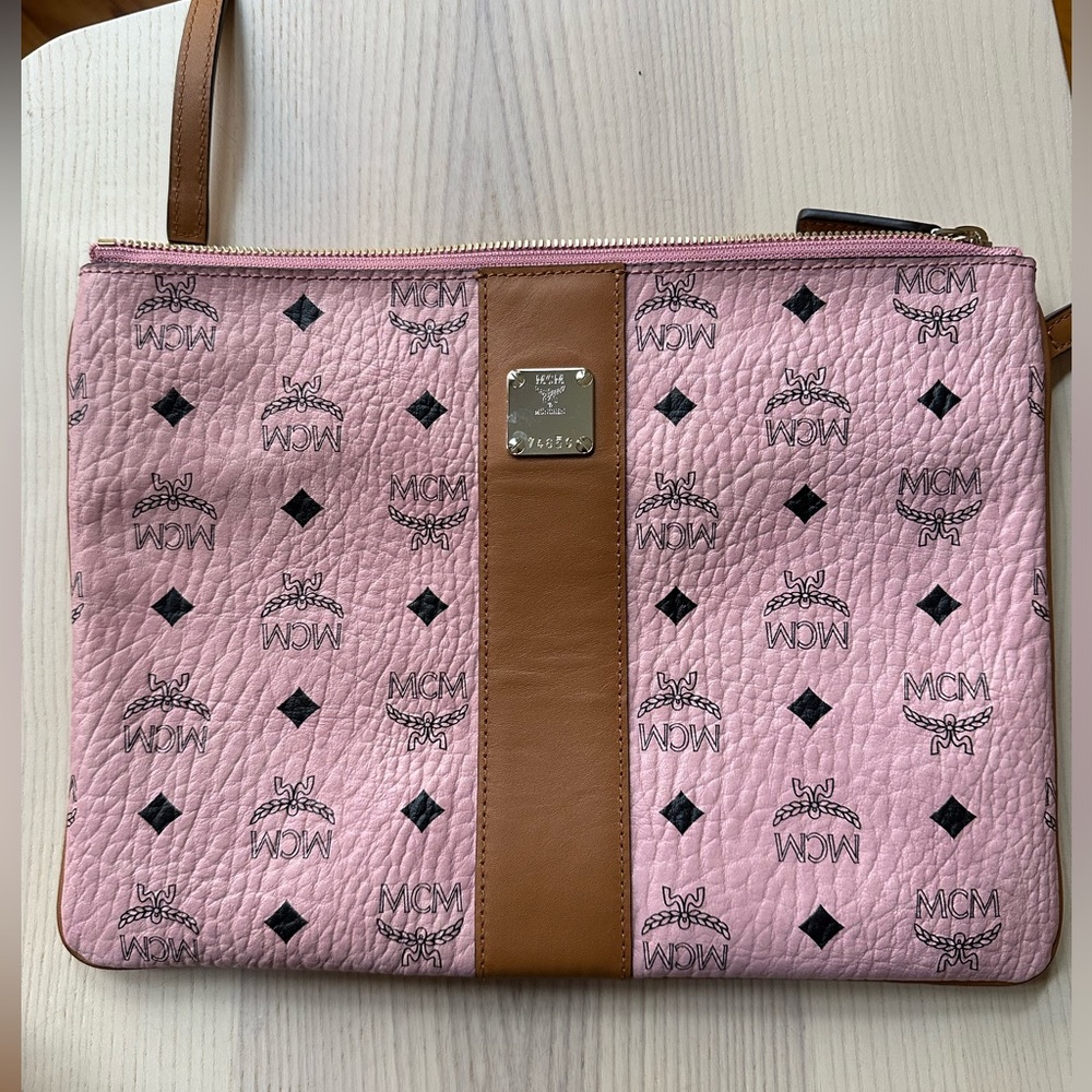 MCM Visetos Monogram Logo Crossbody Bag Pink EUC